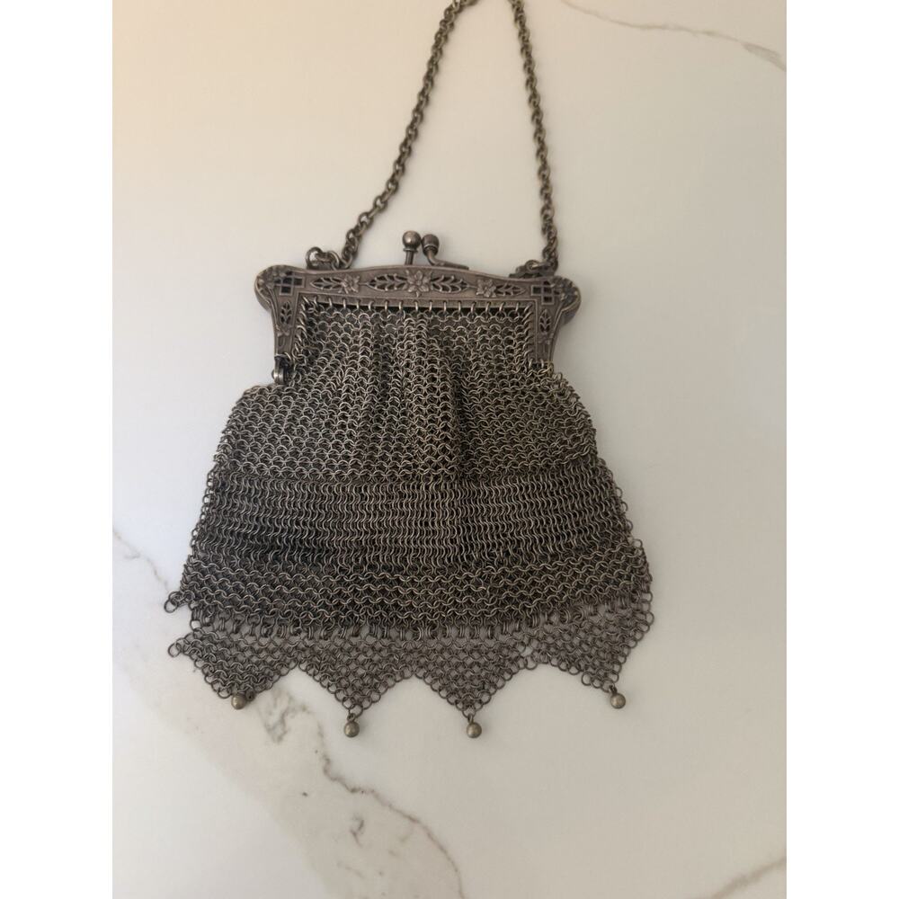 Antique German Silver Chainmail Mesh Purse Art Nouveau Handbag c1900 - Picture 5 of 13
